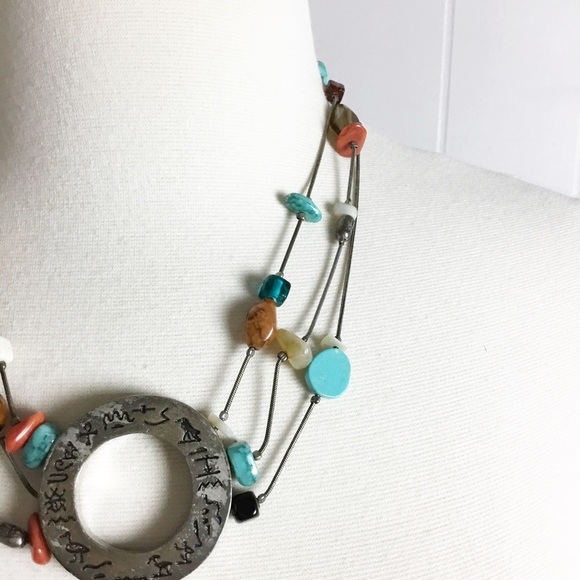 Vintage Chico’s Boho Native Style Necklace Adjustable Silver Turquoise - Picture 3 of 5